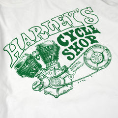 May club -【WESTRIDE】"HARLEY'S CYCLE SHOP" TEE - WHITE