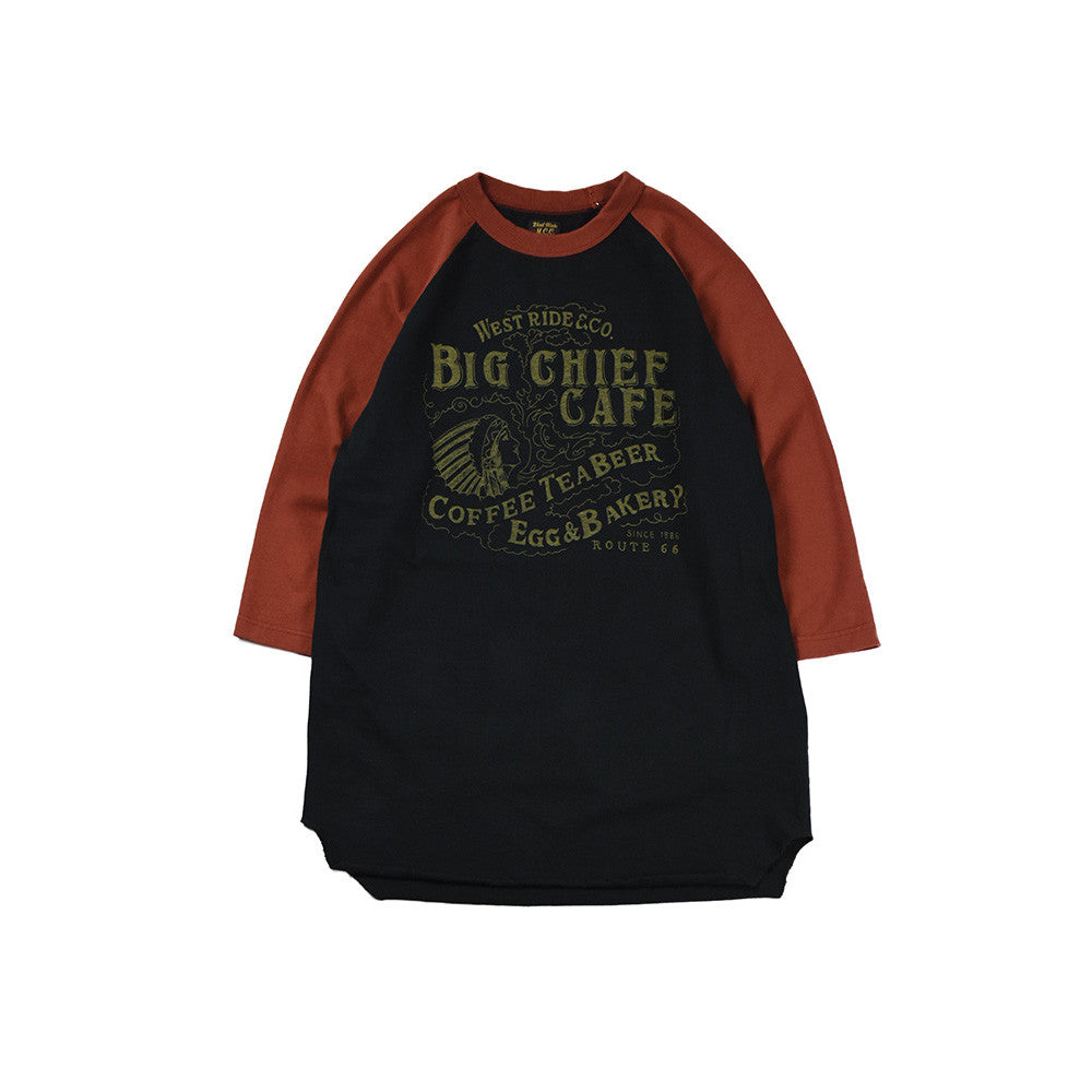 May club -【WESTRIDE】"BIG CHIEF CAFE" UNDER TEE  - RED / BLACK