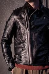 AD-02 Horsehide Double Riders Jacket - Black - May club