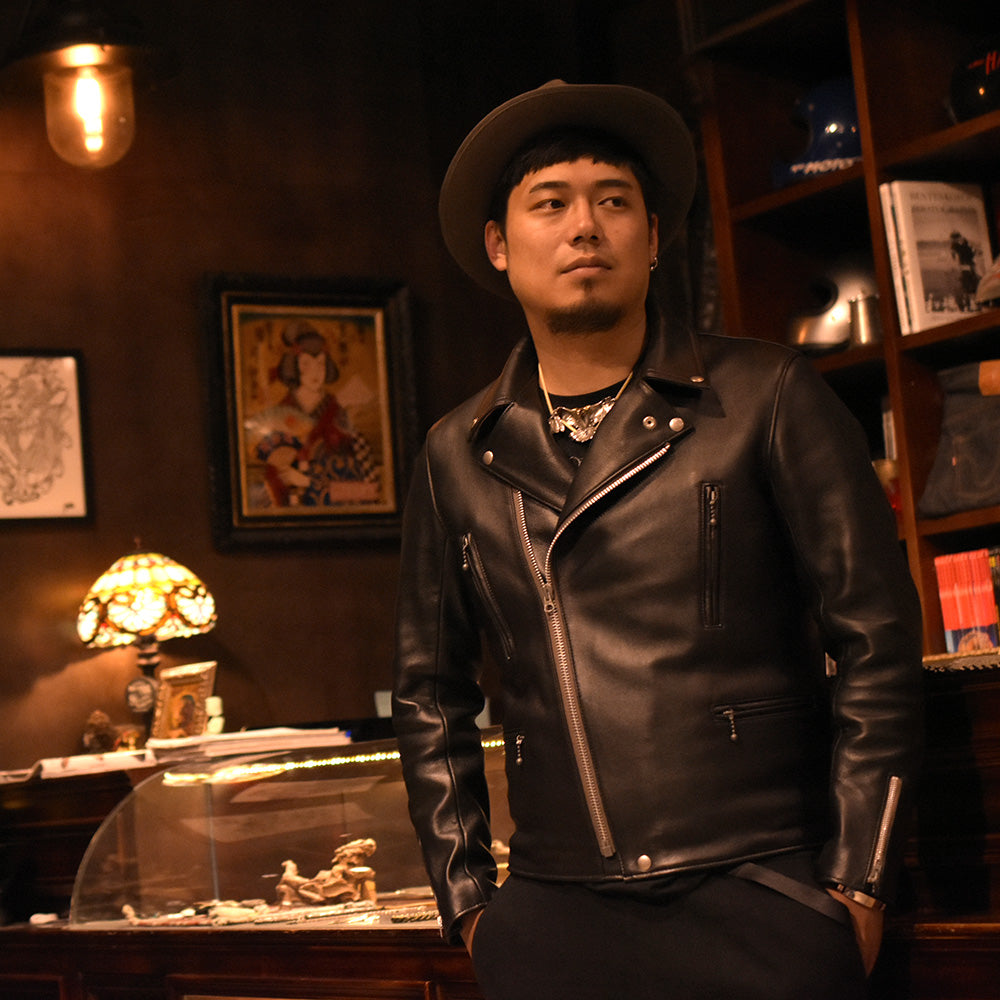 May club -【Addict Clothes】AD-02L SHEEPSKIN DOUBLE RIDERS JACKET - BLACK（茶芯）