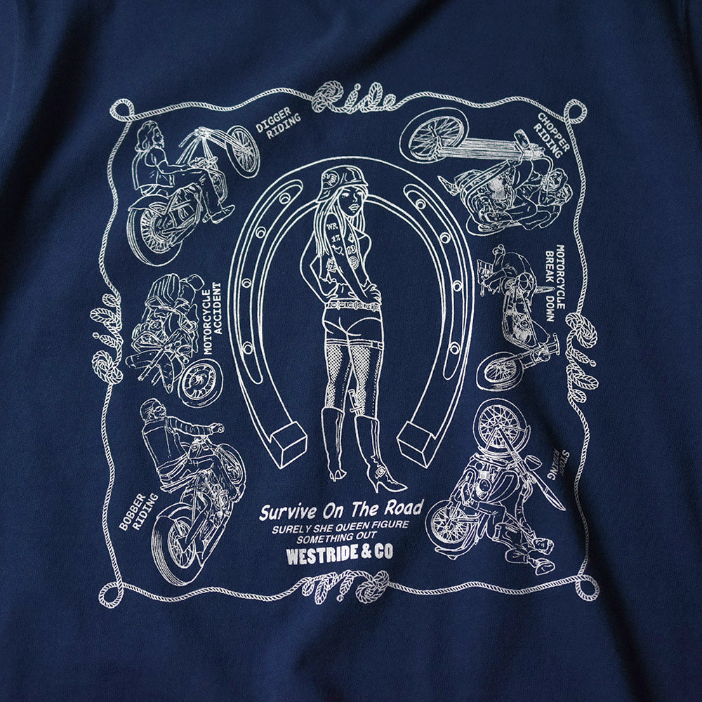 May club -【WESTRIDE】"SURVIVE ON THE ROAD" TEE - NAVY