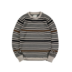 May club -【WESTRIDE】CLASSIC RIB MULTI BORDER L/S SWEATER - BEG/GLD