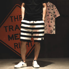 May club -【WESTRIDE】NGT KNIT BORDER SHORTS - BLK/IVRY