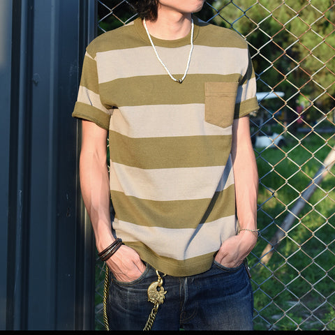 May club -【Trophy Clothing】WIDE BORDER TEE - OLIVE x GREY