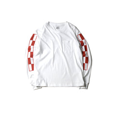 May club -【May club】KUSTOM KULTURE L/S TEE - TIKI CHECK SLEEVE（WHITE)