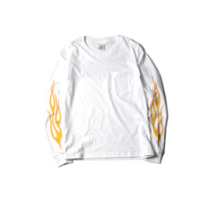 May club -【May club】KUSTOM KULTURE L/S TEE - HOT WHEEL FIRE SLEEVE（WHITE）