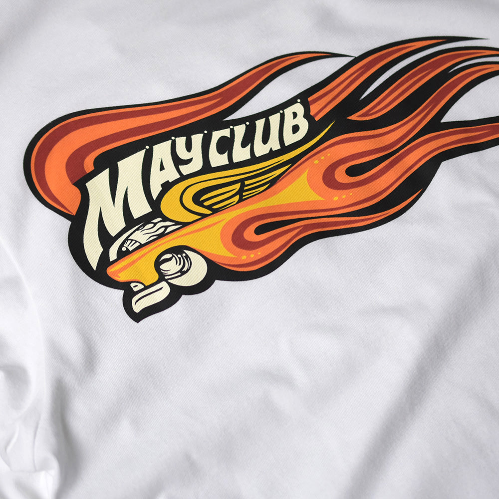 May club -【May club】KUSTOM KULTURE L/S TEE - HOT WHEEL FIRE SLEEVE（WHITE）