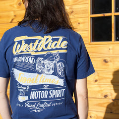 May club -【WESTRIDE】"MOTOR SPIRIT" TEE - FADE NAVY