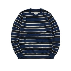 May club -【WESTRIDE】CLASSIC RIB MULTI BORDER L/S SWEATER - CHCL/BLUE