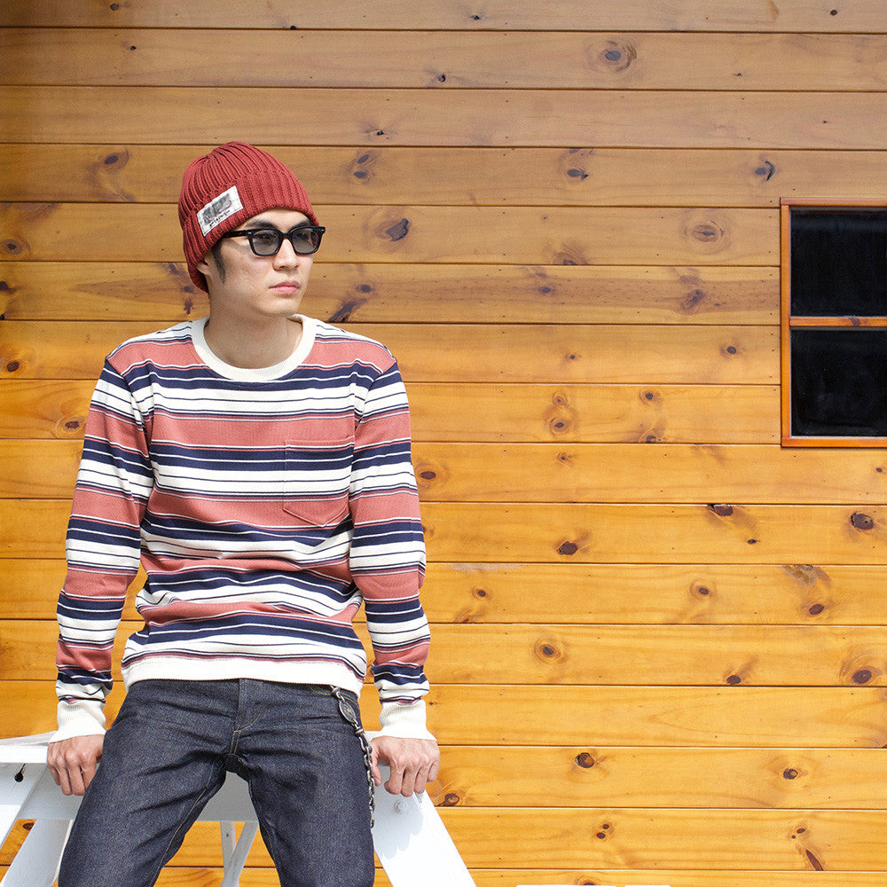 May club -【WESTRIDE】CLASSIC RIB MULTI BORDER L/S SWEATER - NVY/PINK