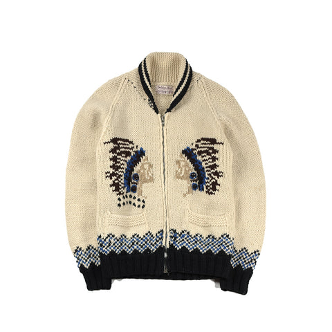 May club -【Vintage】VTG COWICHAN INDIAN ZIP HAND-KNIT WOOL CARDIGAN SWEATER