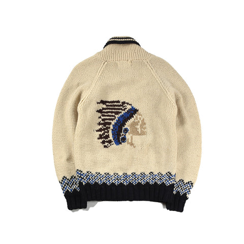 May club -【Vintage】VTG COWICHAN INDIAN ZIP HAND-KNIT WOOL CARDIGAN SWEATER