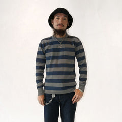 May club -【WESTRIDE】CLASSIC RIB BORDER L/S SWEATER - GRY/BLUE