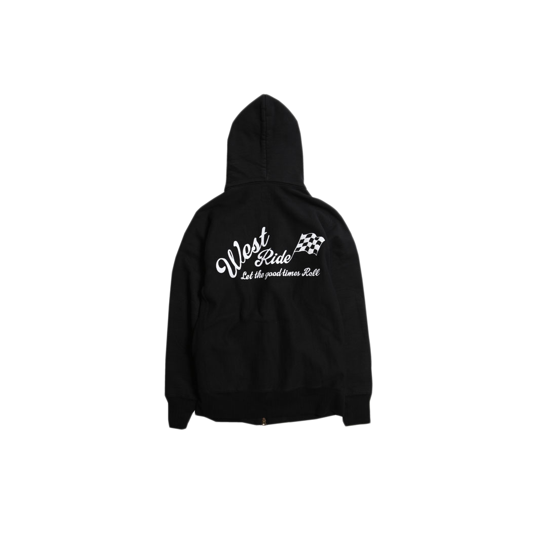 May club -【WESTRIDE】HEAVY WEIGHT FULL ZIP HOODIE - CHECKER FLAG (BLACK)