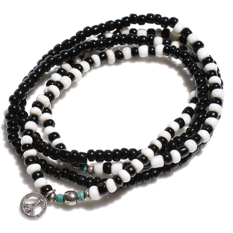 May club -【SunKu】ANTIQUE BLACK & WHITE BEADS LONG NECKLACE