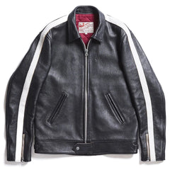 AD-01SS SHEEPSKIN CENTER ZIP JACKET SINGLE STRIPE - BLACK（茶芯） - May club