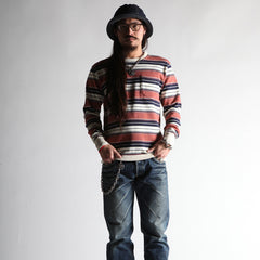 May club -【WESTRIDE】CLASSIC RIB MULTI BORDER L/S SWEATER - NVY/PINK