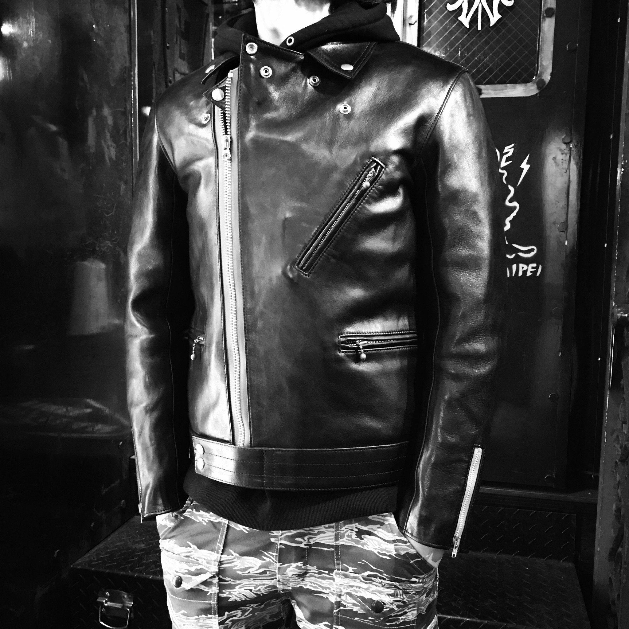 May club -【Addict Clothes】AD-03 Horsehide British Asymmetry Jacket - Black